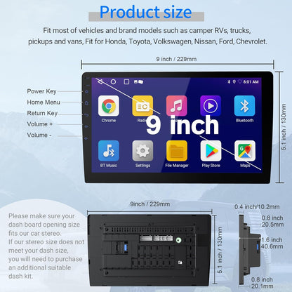 9" Car Radio 2 DIN GPS FM RDS WIFI w/ Rear Camera For Android Auto IOS CarPlay