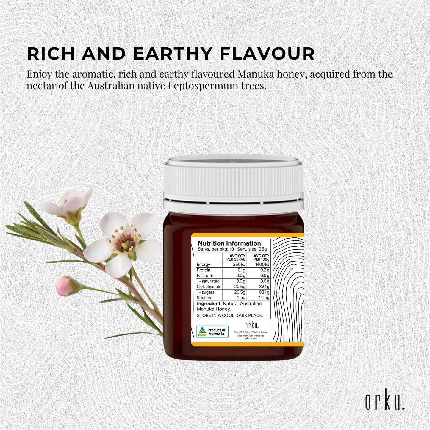 Orku 250g MGO 900+ Australian Manuka Honey - 100% Raw Natural Pure Jelly Bush