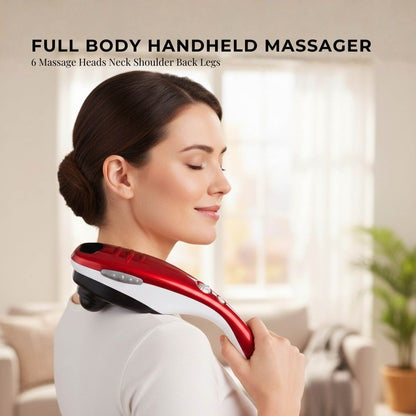 Orku Handheld Body Massager 6 Heads Adjustable Speed Neck Shoulder Back Legs Red