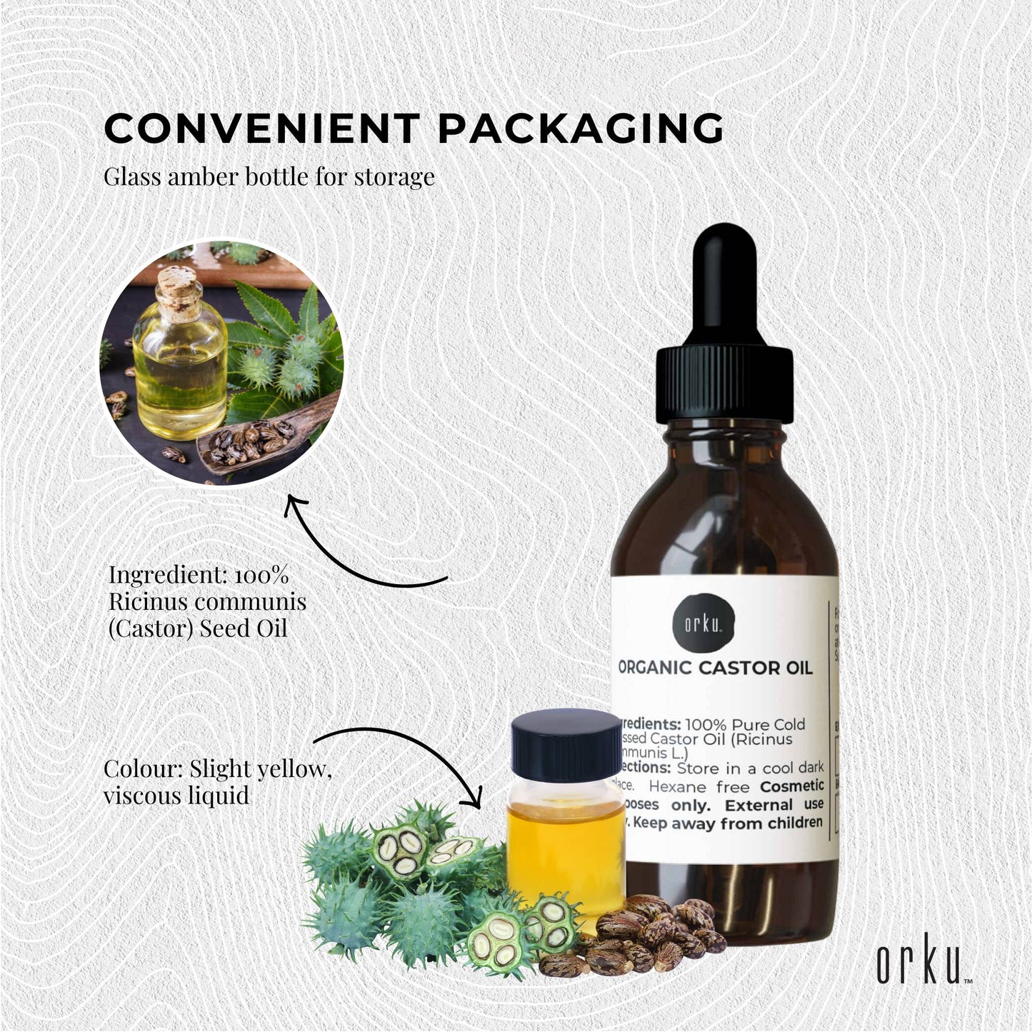 25ml Organic Castor Oil with Dropper - Hexane Free Cold Pressed Skin Hair Care