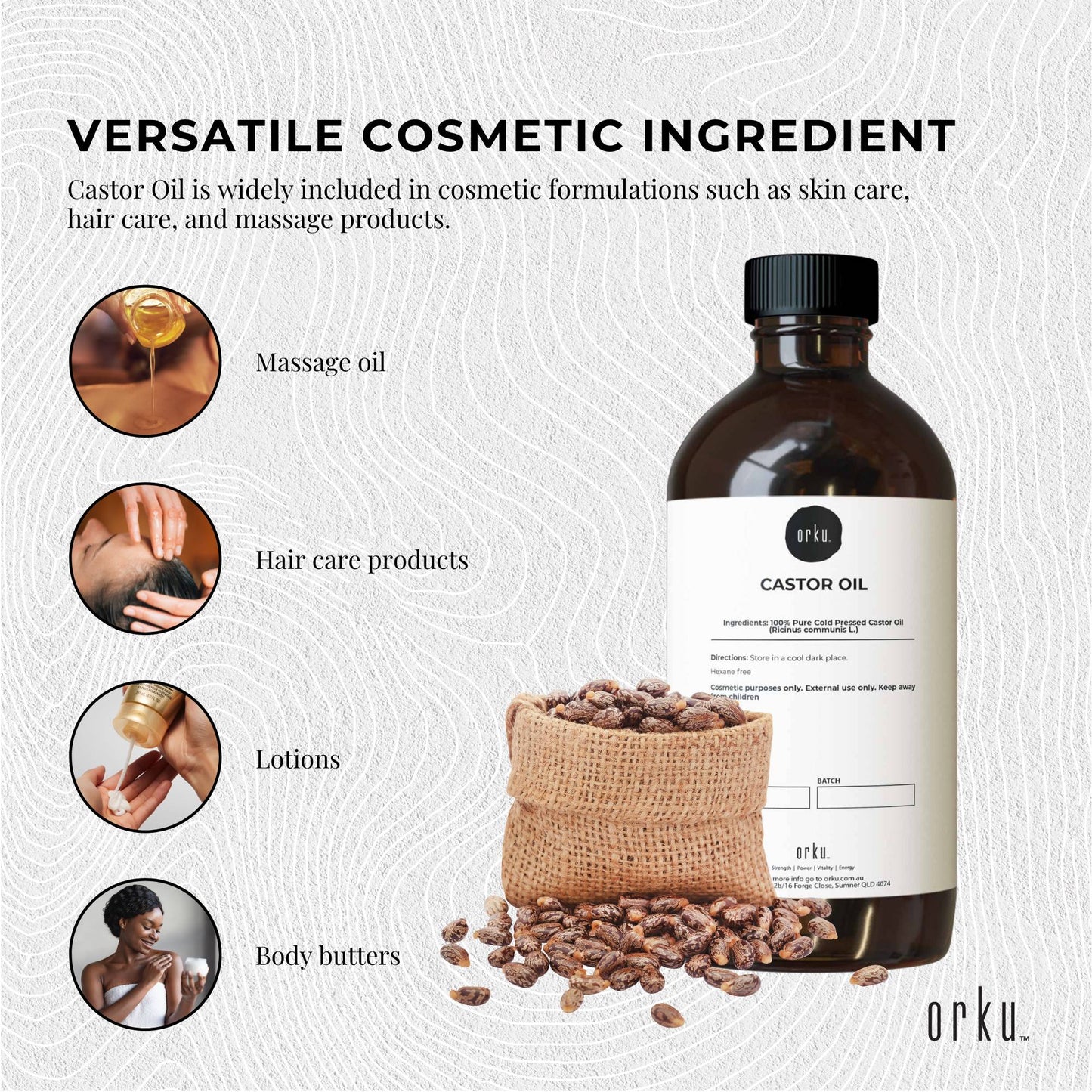 Orku 1L Organic Castor Oil - Hexane Free Cold Pressed