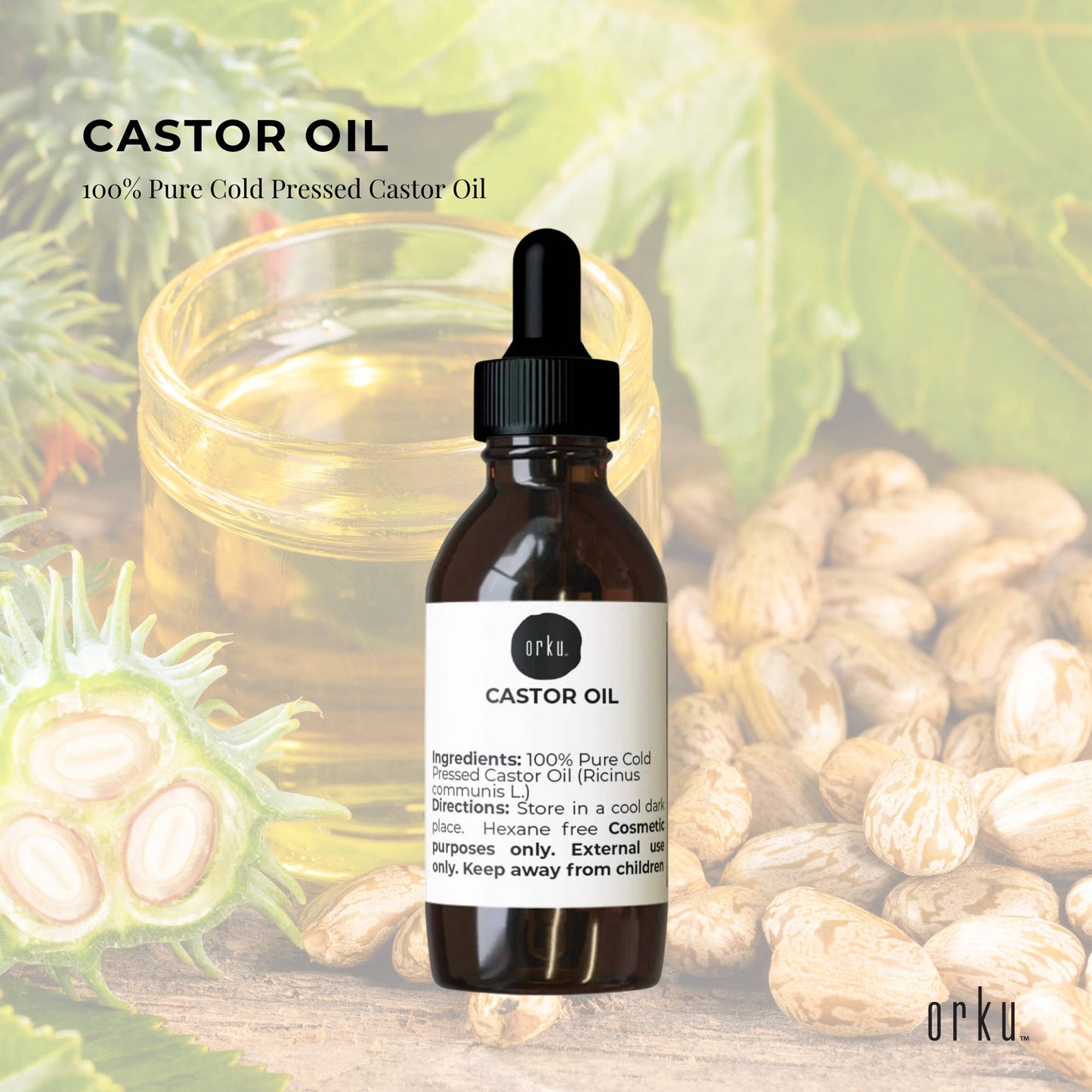 Orku 25ml Castor Oil + Dropper - Hexane Free Cold Pressed Virgin