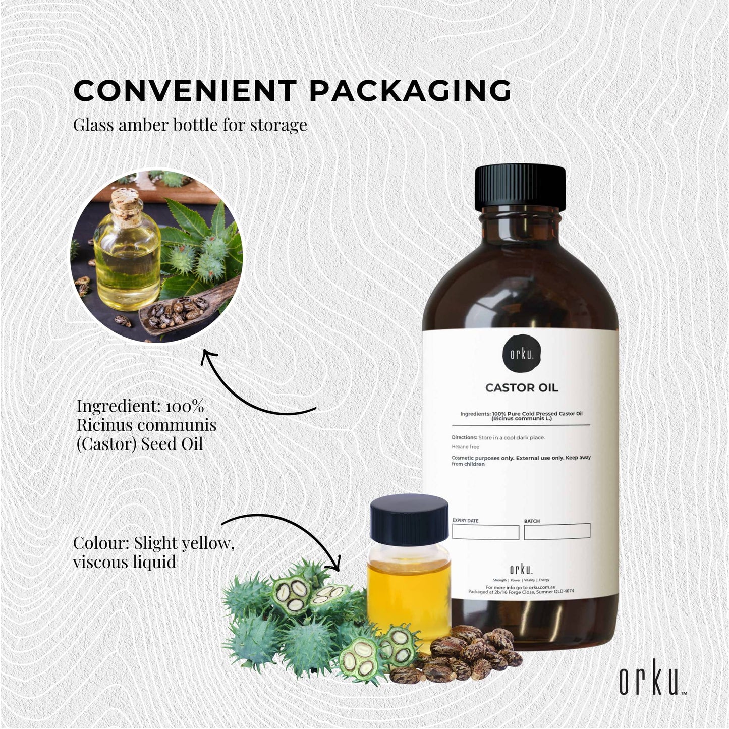 Orku 250ml Castor Oil - Hexane Free Cold Pressed Virgin