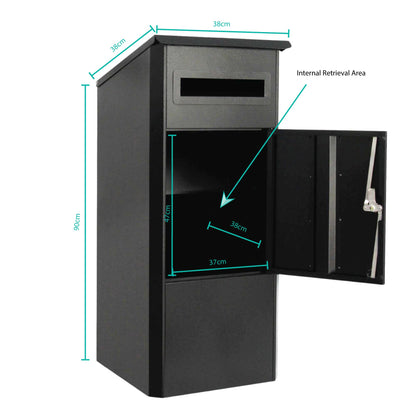 Parcel Delivery Drop Box Mailbox - Secure Home Package Locker 38x38x90cm Black