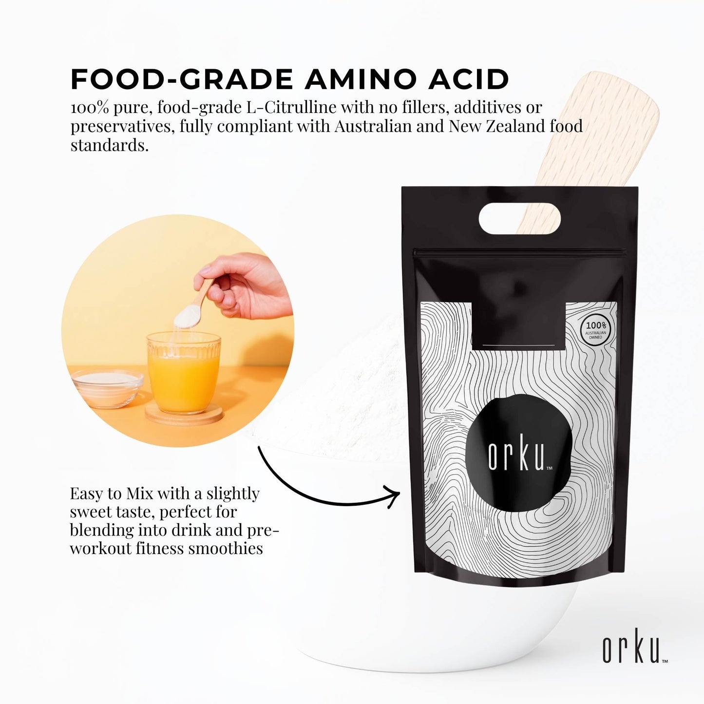 Orku 20Kg L-Citrulline Powder Buckets - 100 % Pure Food Grade Amino Acid