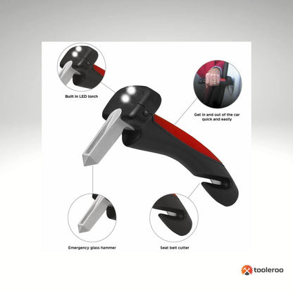 1x Car Cane Door Handle - Portable Elderly Standing Aid LED Flashlight Hammer Tool