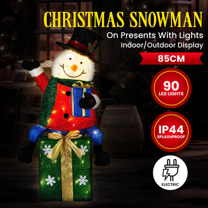 Christabelle 85cm Christmas Snowman On Presents Display with Lights