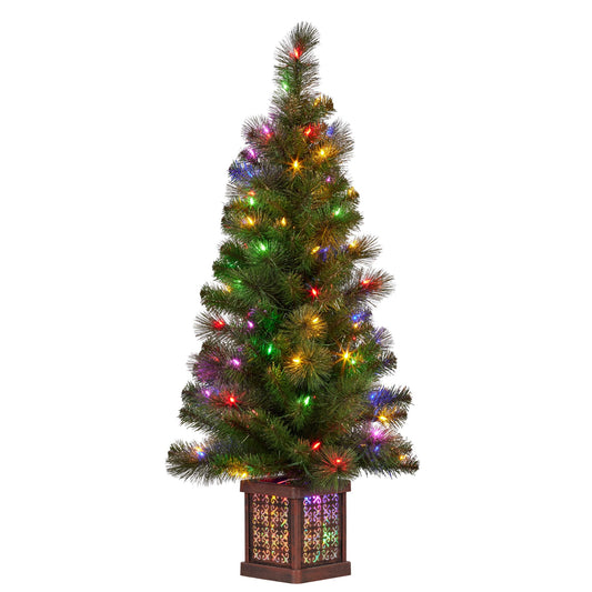 Christabelle 4ft Christmas Tree Glittery Gold Pine Led Multi Lights Xmas Decor