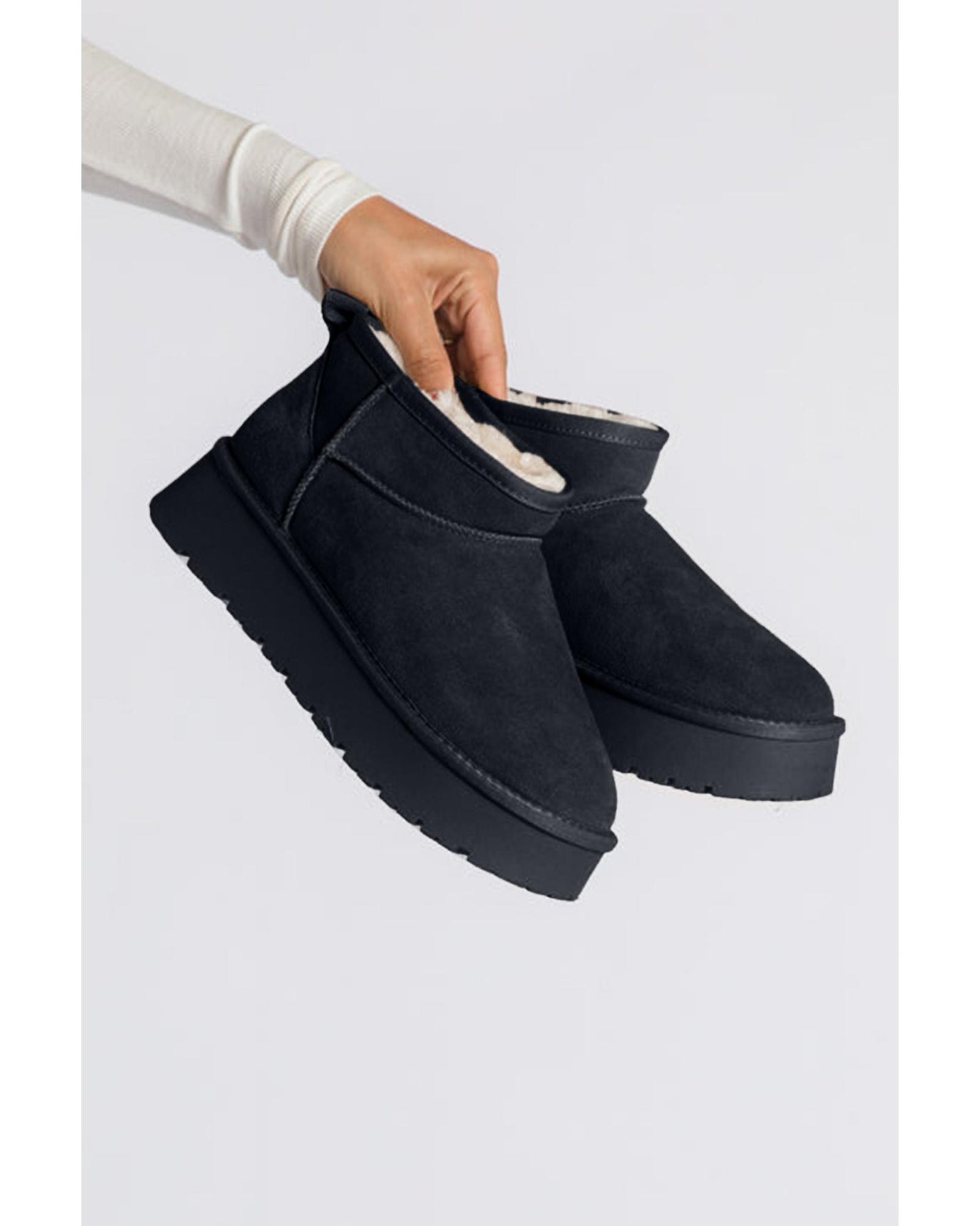 Black Faux Fur Lined Suede Ankle Snow Boots - 41 EU