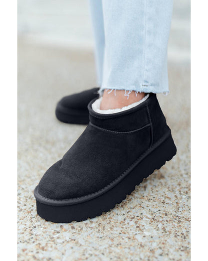 Black Faux Fur Lined Suede Ankle Snow Boots - 42 EU