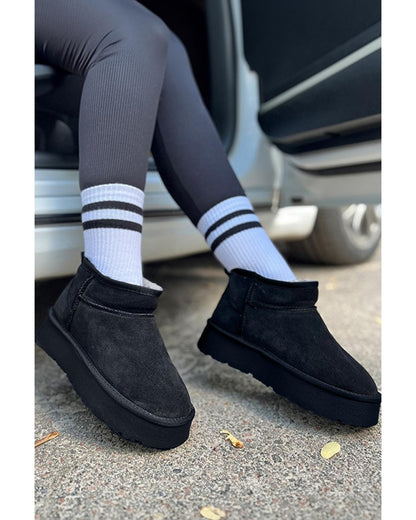 Black Faux Fur Lined Suede Ankle Snow Boots - 42 EU