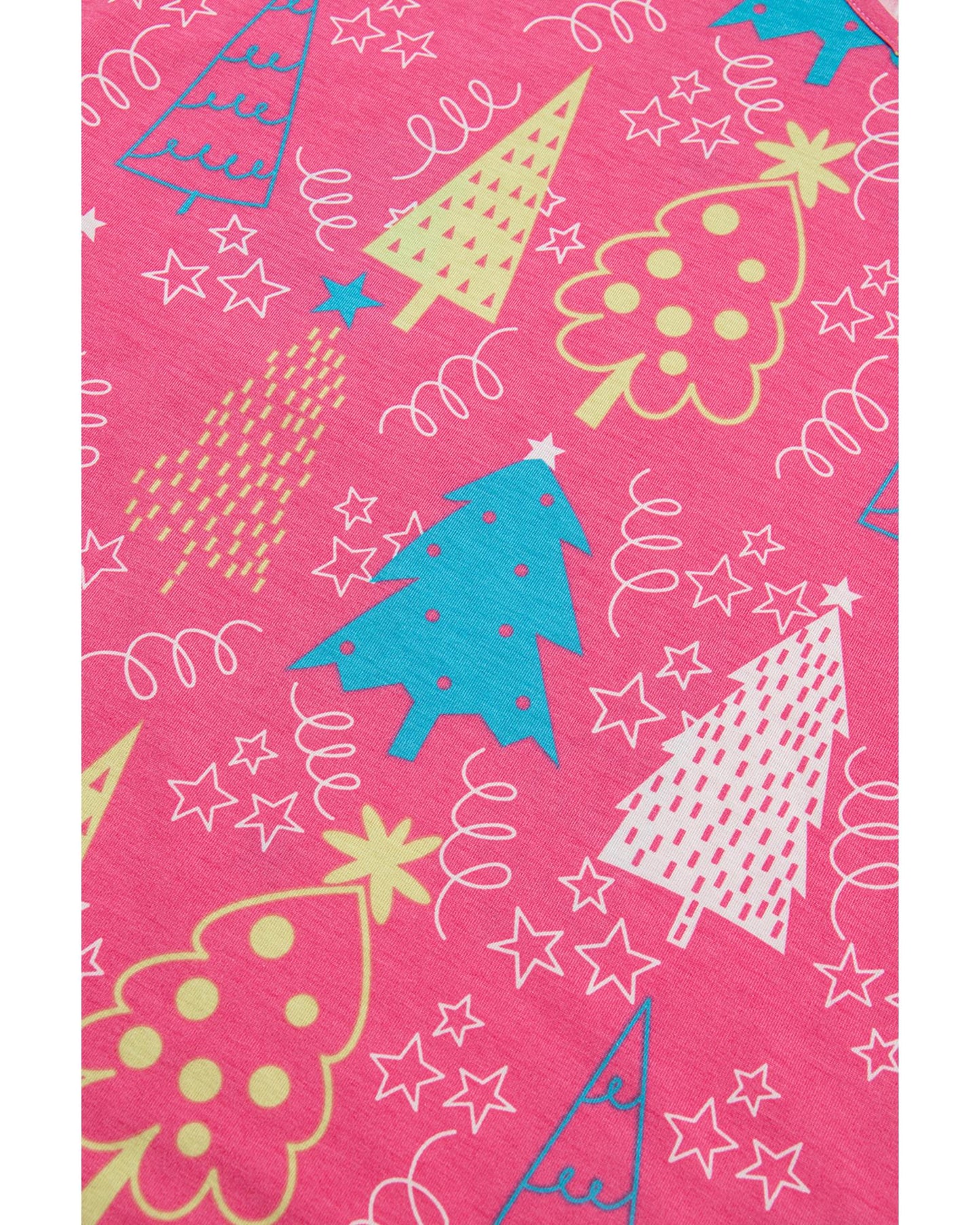 Rose Christmas Tree Print V Neck Tee and Pants Lounge Set - XL