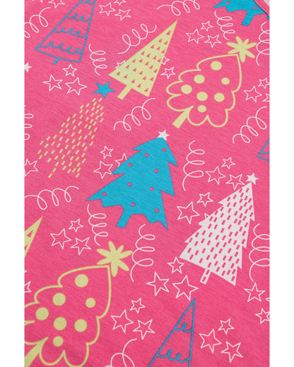 Rose Christmas Tree Print V Neck Tee and Pants Lounge Set - XL