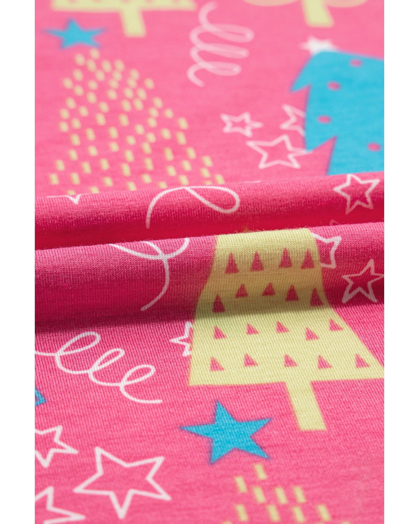 Rose Christmas Tree Print V Neck Tee and Pants Lounge Set - XL