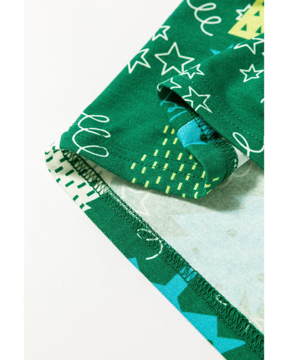 Green Christmas Tree Print V Neck Tee and Pants Lounge Set - S