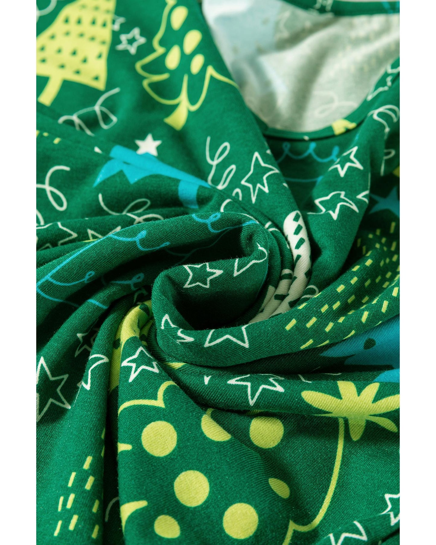 Green Christmas Tree Print V Neck Tee and Pants Lounge Set - XL