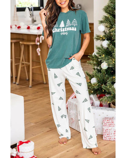 Skobeloff Christmas Tree Print Tee and Pants Lounge Set - L