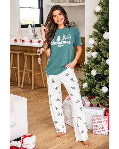 Skobeloff Christmas Tree Print Tee and Pants Lounge Set - M