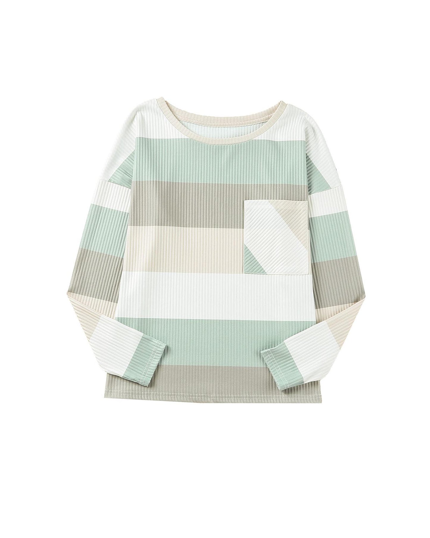 Azura Exchange Ribbed Color Block Long Sleeve Top with Pocket - L