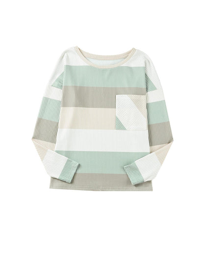 Azura Exchange Ribbed Color Block Long Sleeve Top with Pocket - L