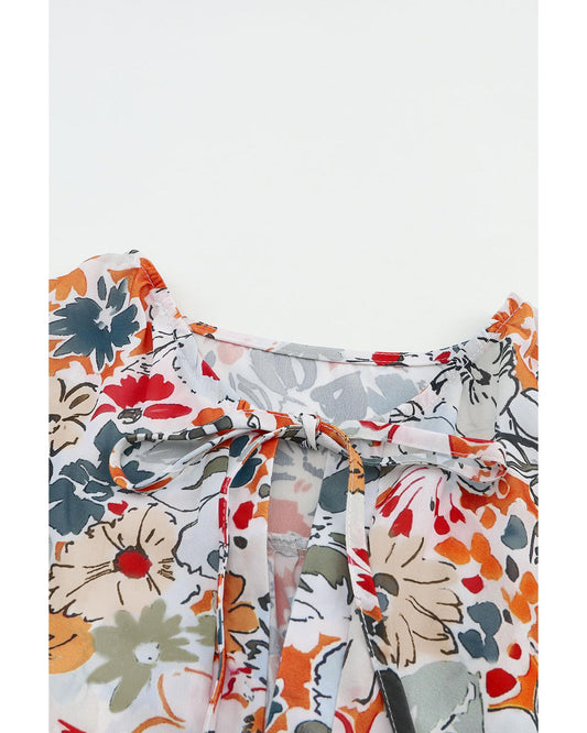 Azura Exchange Multicolor Split V Neck Flower Print Blouse - L