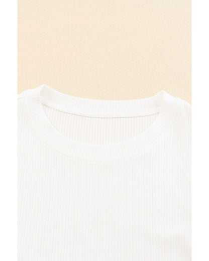 Azura Exchange Dotty Mesh Ruffle Sleeve Ribbed Knit Top - S