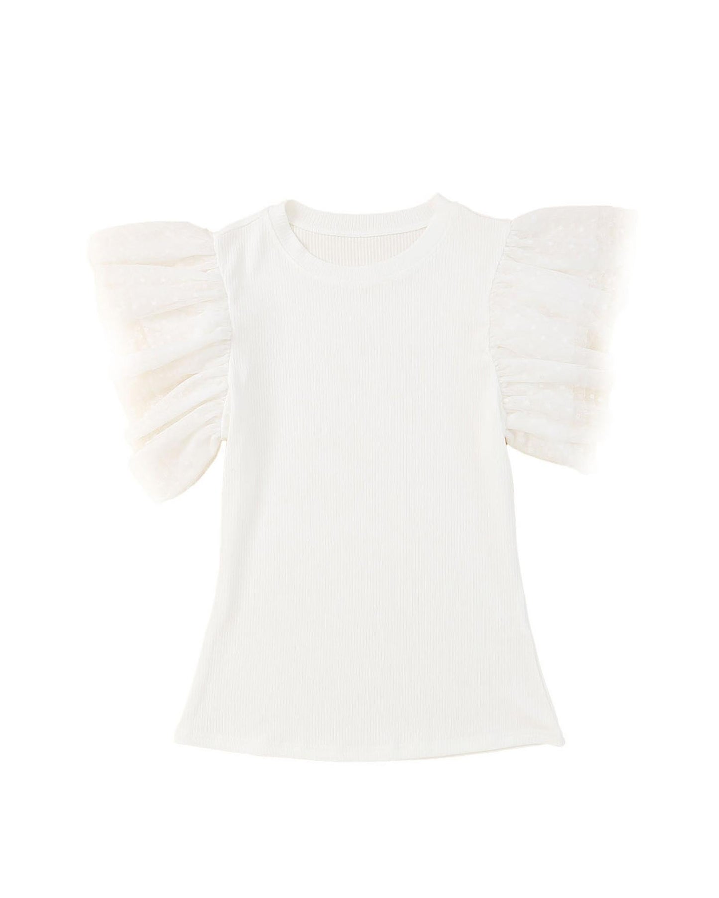 Azura Exchange Dotty Mesh Ruffle Sleeve Ribbed Knit Top - S