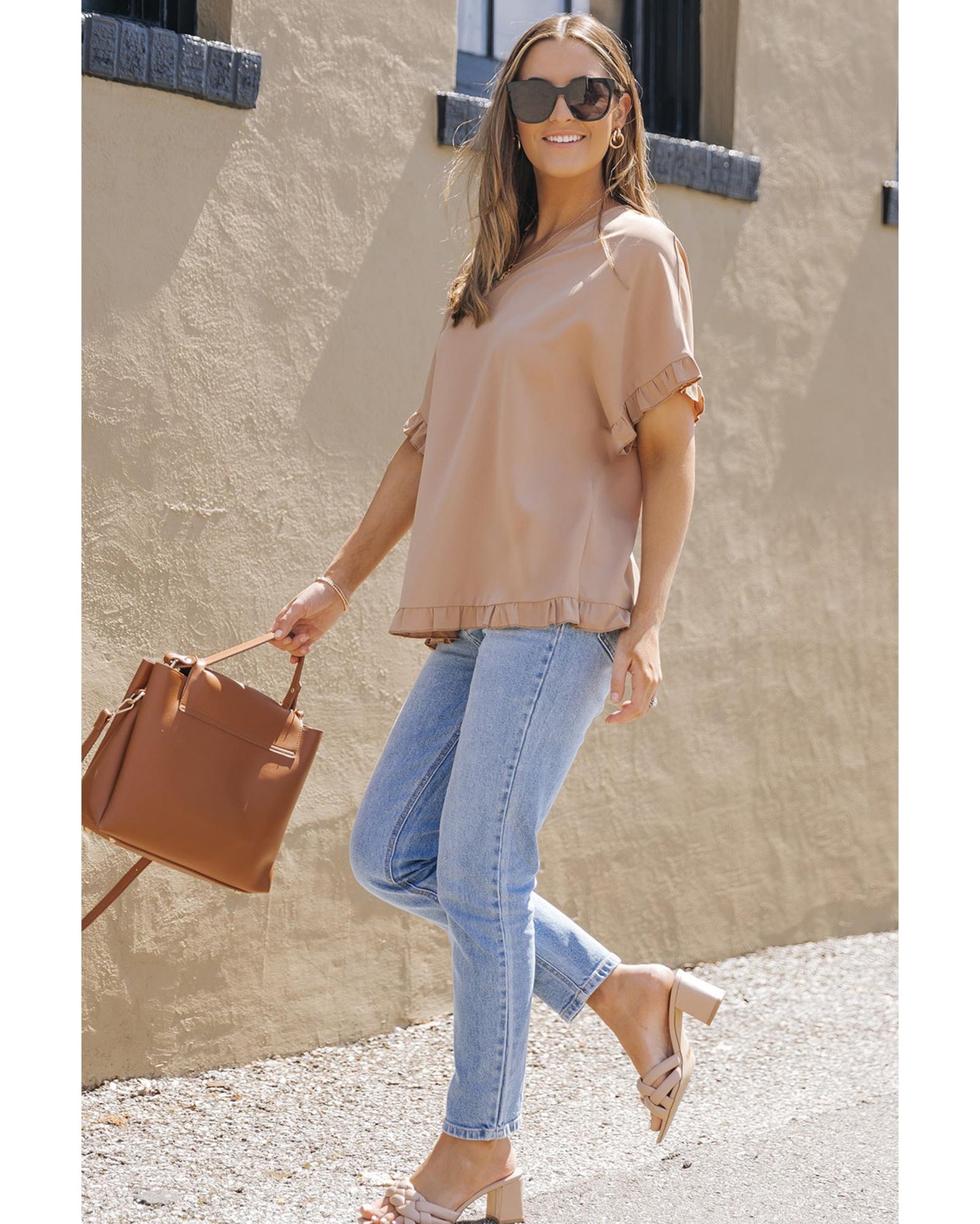 Azura Exchange Ruffle Trim Oversize Blouse - S