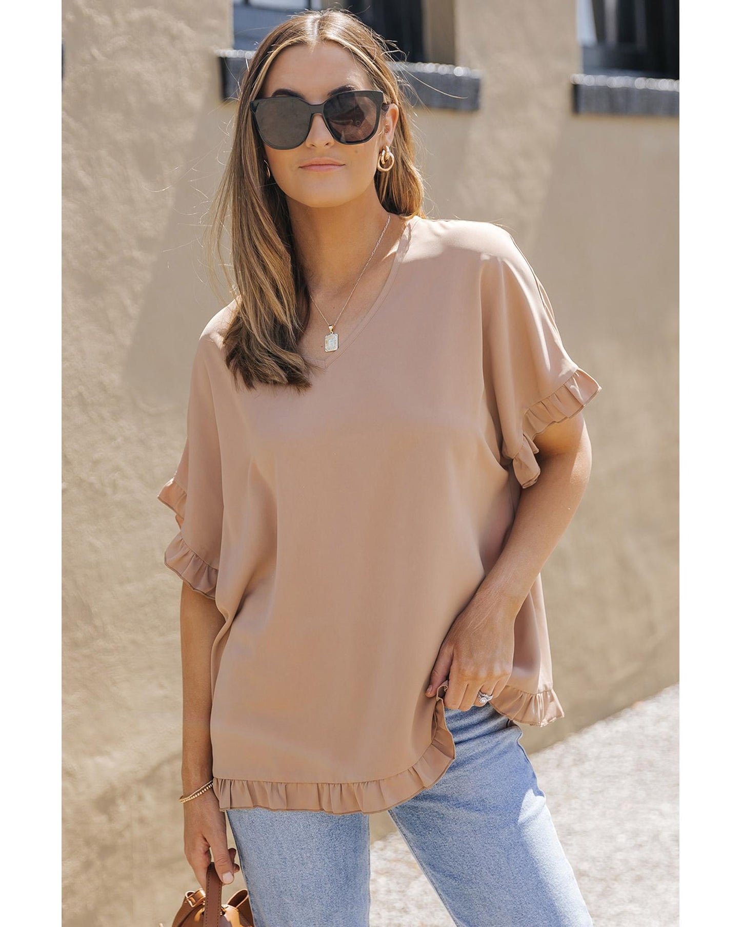 Azura Exchange Ruffle Trim Oversize Blouse - S