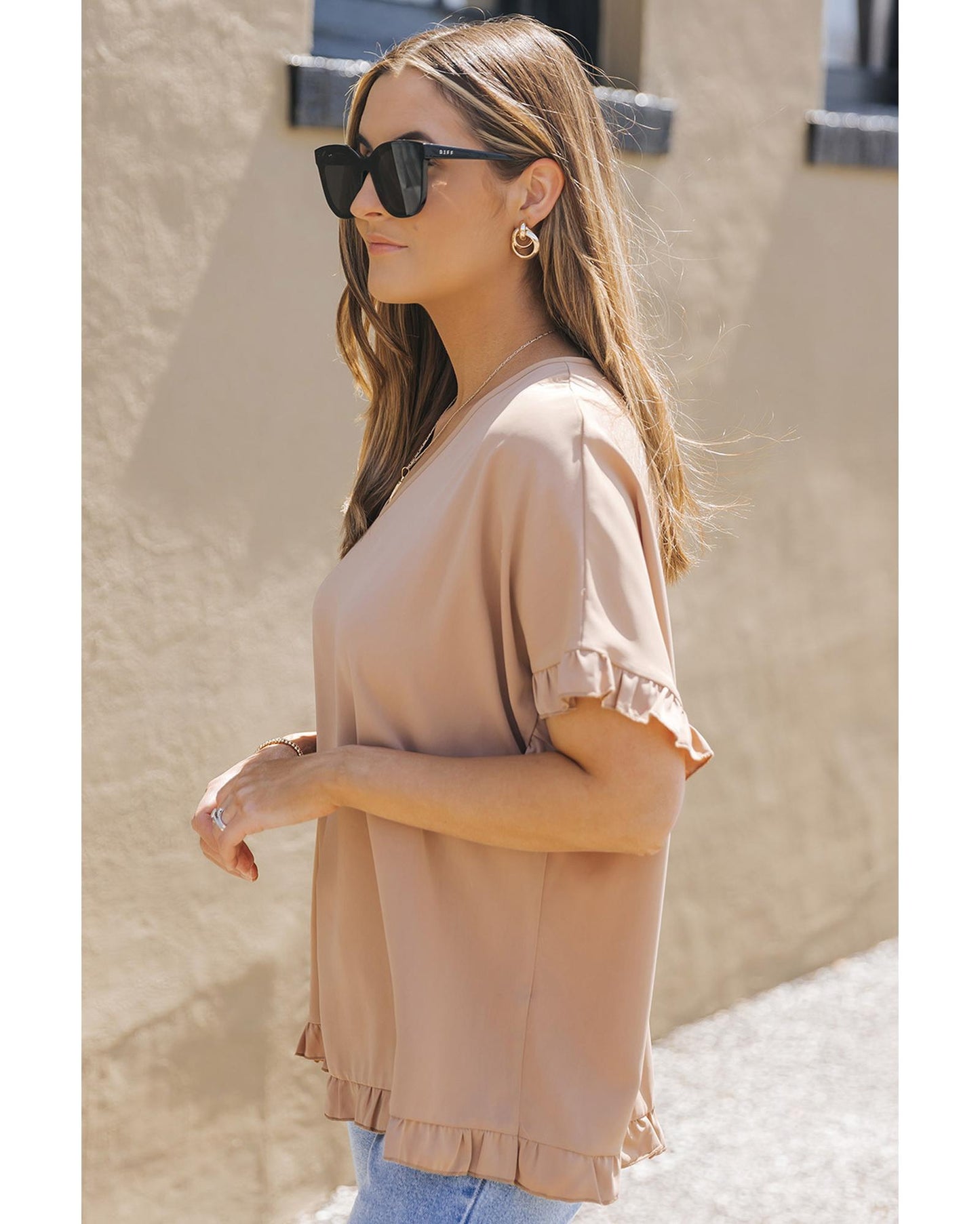 Azura Exchange Ruffle Trim Oversize Blouse - S