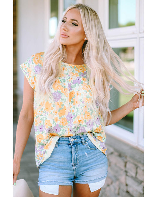 Azura Exchange Print Keyhole Back Short Sleeve Babydoll Blouse - XL