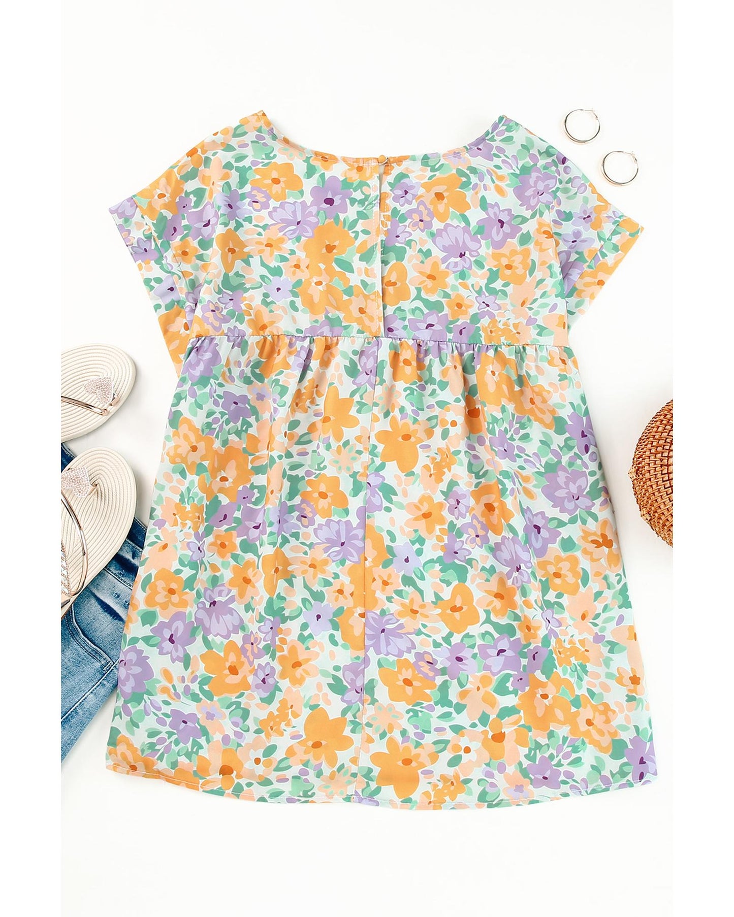 Azura Exchange Print Keyhole Back Short Sleeve Babydoll Blouse - XL