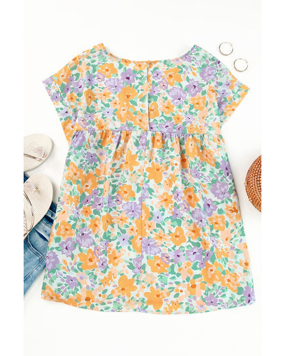 Azura Exchange Print Keyhole Back Short Sleeve Babydoll Blouse - XL