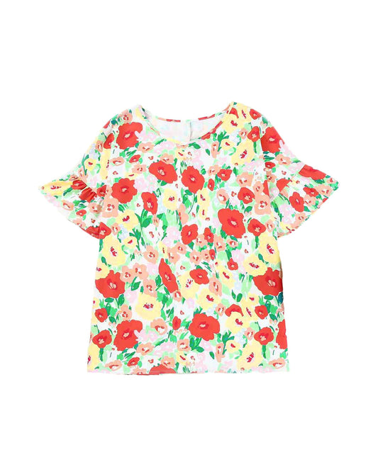 Azura Exchange Ruffled V Neck Floral Print Blouse - L