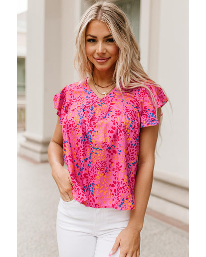 Azura Exchange Leopard Print Flutter Sleeve Blouse - L