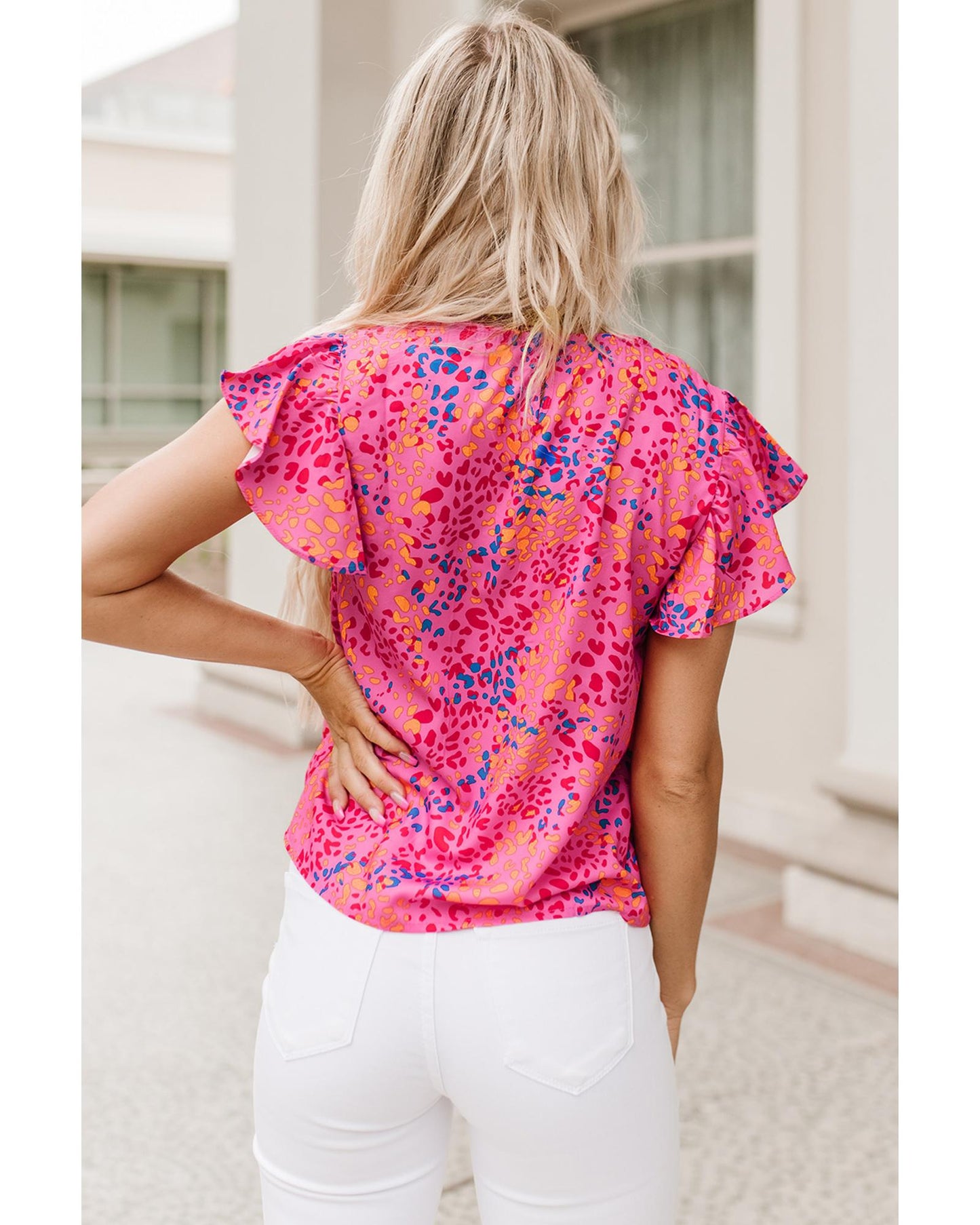 Azura Exchange Leopard Print Flutter Sleeve Blouse - M