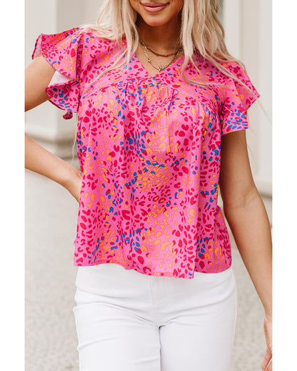 Azura Exchange Leopard Print Flutter Sleeve Blouse - M