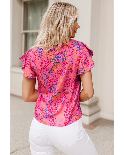 Azura Exchange Leopard Print Flutter Sleeve Blouse - M