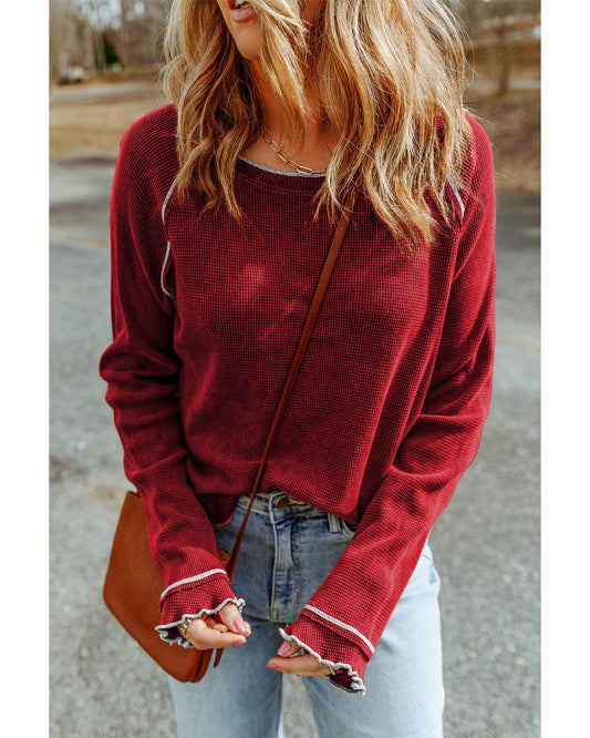 Azura Exchange Textured Round Neck Long Sleeve Top - XL