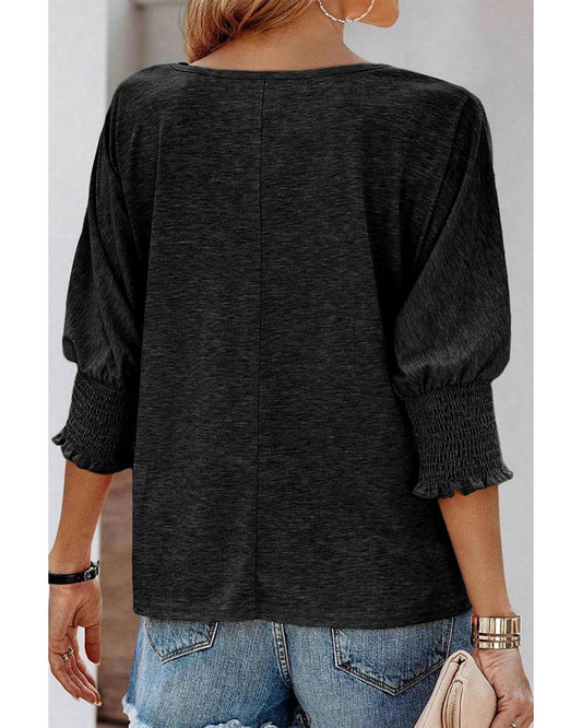 Azura Exchange Smocked 3/4 Sleeve Casual Loose Top - S