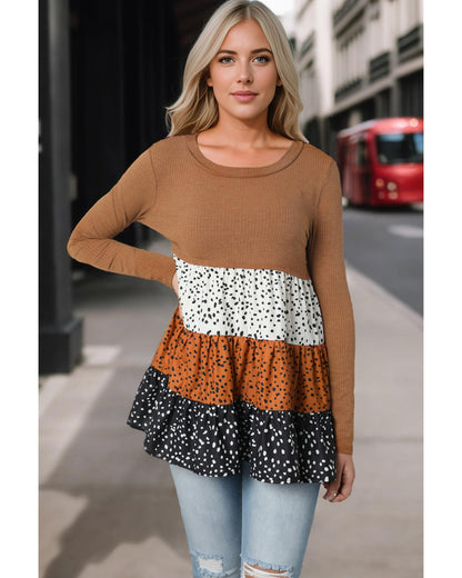 Azura Exchange Ribbed Tiered Ruffled Flowy Top - L