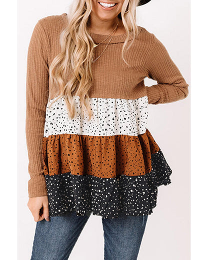 Azura Exchange Ribbed Tiered Ruffled Flowy Top - L