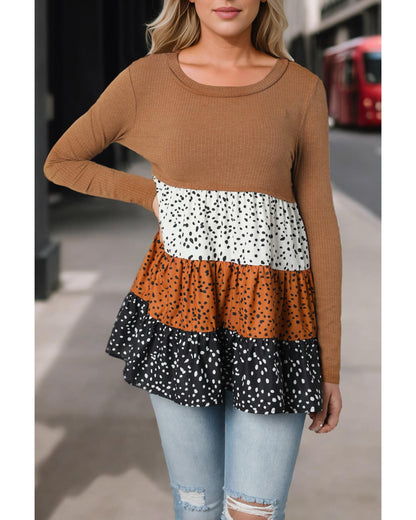 Azura Exchange Ribbed Tiered Ruffled Flowy Top - S