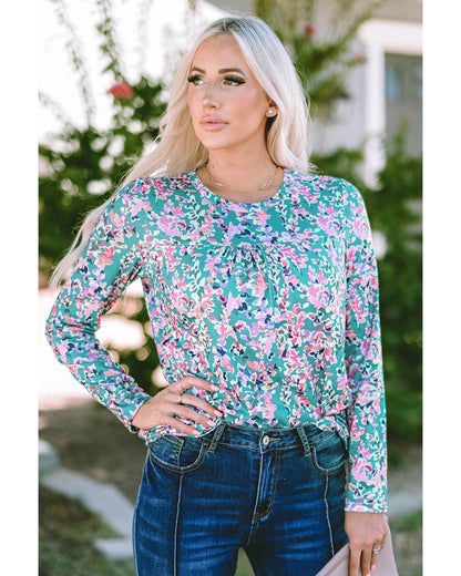 Azura Exchange Elegant Floral Print Long Sleeve Blouse - M