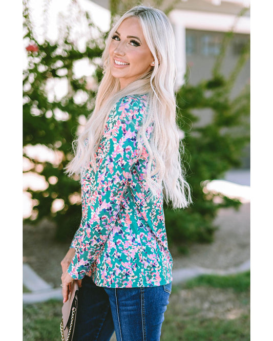 Azura Exchange Elegant Floral Print Long Sleeve Blouse - S