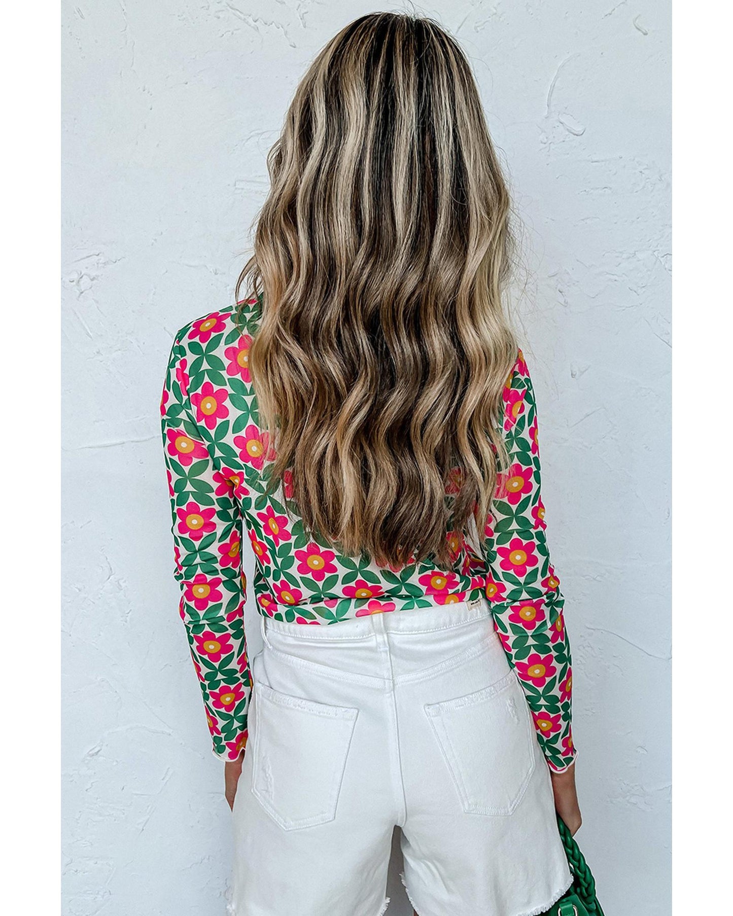 Azura Exchange Retro Floral Print Stretchy Long Sleeve Top - XL