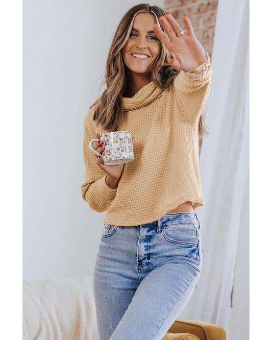 Azura Exchange Apricot Waffle Knit Turtleneck Top - XL