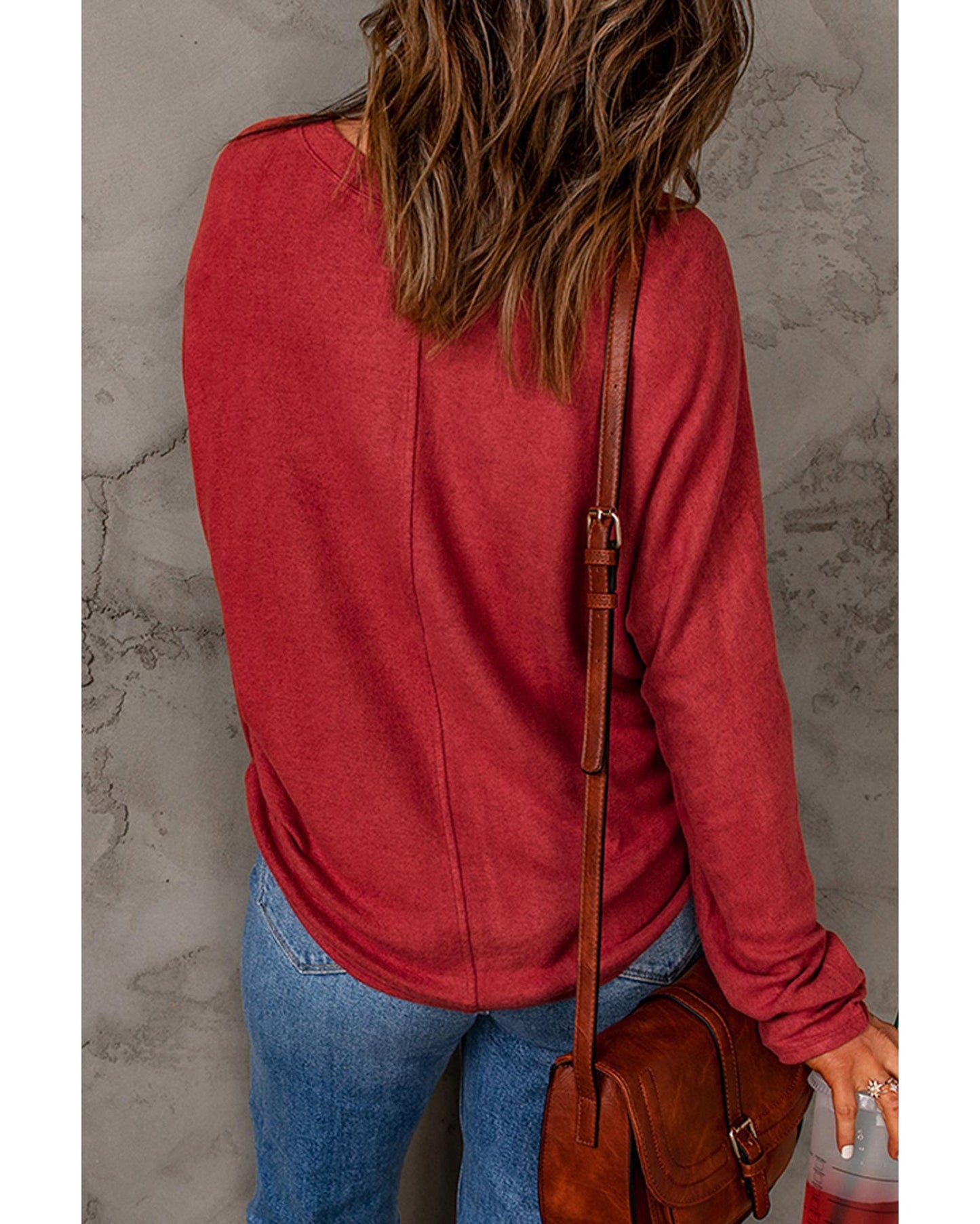 Red Christmas Tree Patch Long Sleeve Casual Top - L