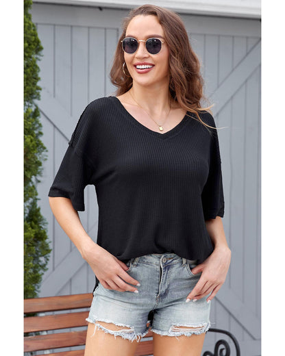 Azura Exchange Waffle Knit Loose Top - S