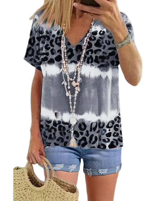 Azura Exchange Leopard Patchwork Short Sleeve Top - M